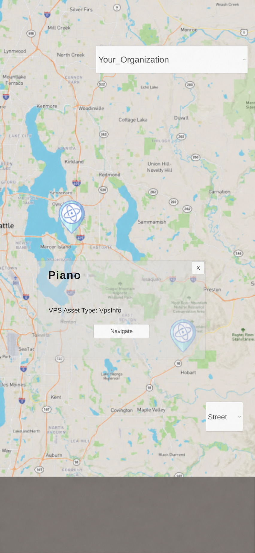 Wayfinding map showing the selected Site named Piano