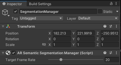 An example of a game object containing the scene segmentation segmentation manager