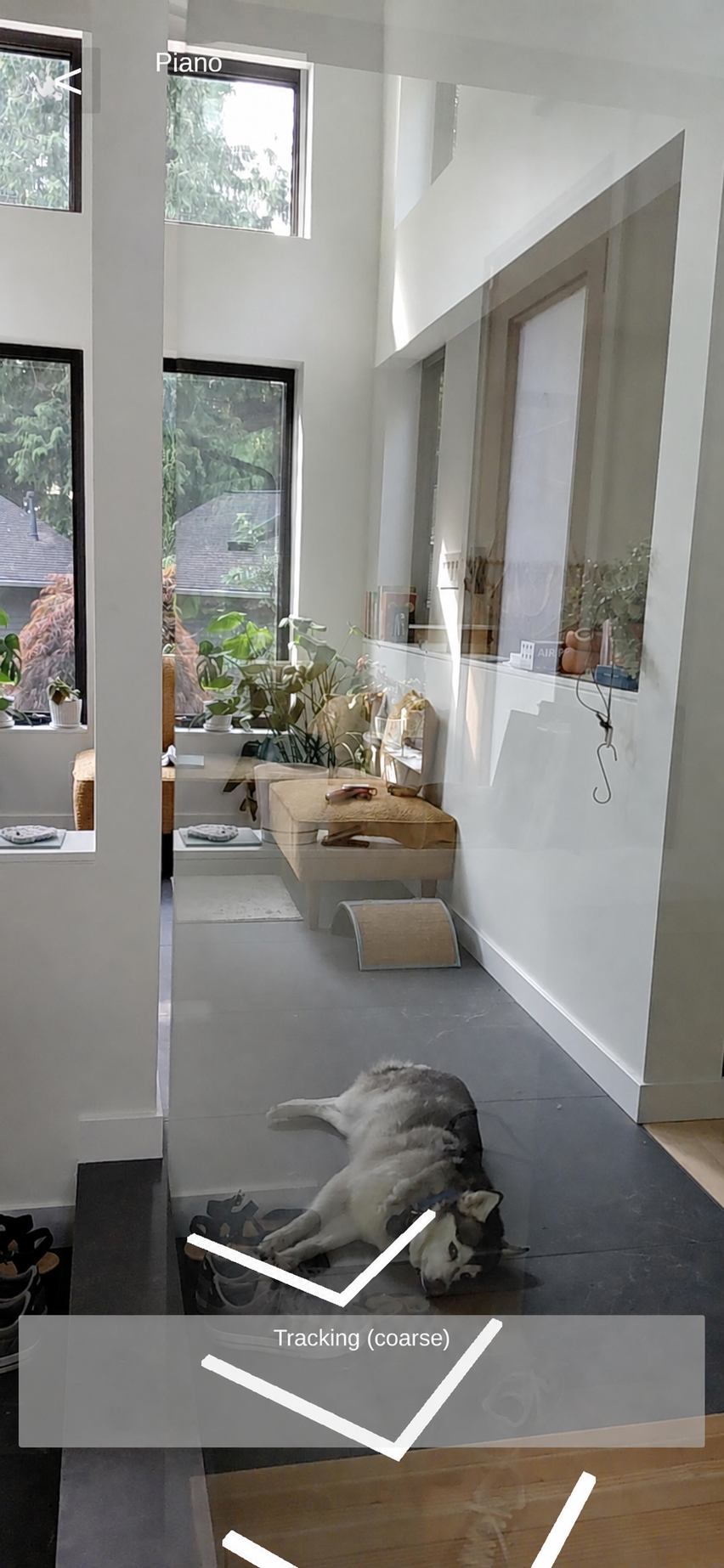 AR camera view showing navigation guidance and Site content